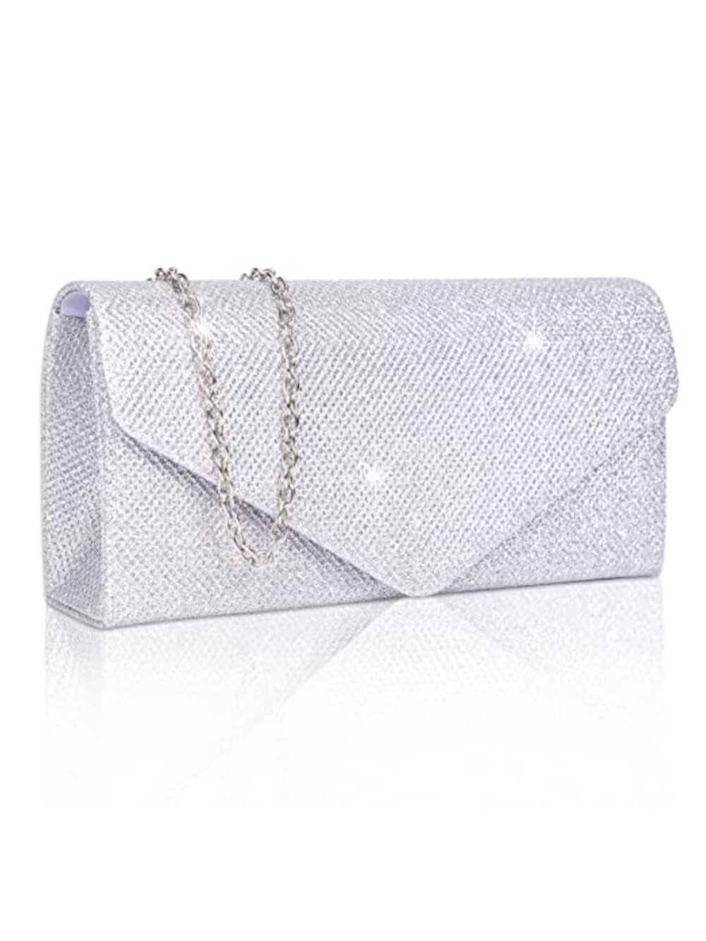 Glitter Pleated Envelope Clutch with Chain Evening Bag